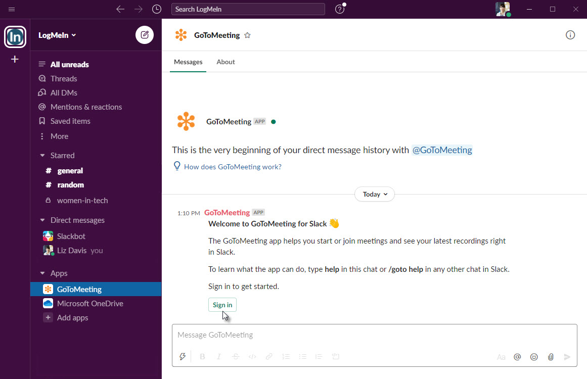 GoToMeeting Slack 통합