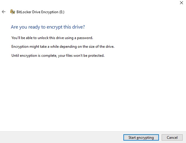 BitLocker Drive Encryption_start การเข้ารหัส