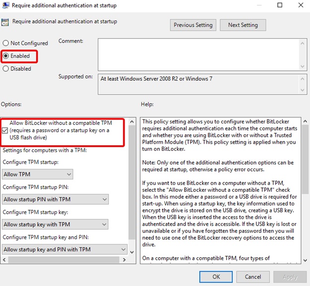 السماح باستخدام BitLocker