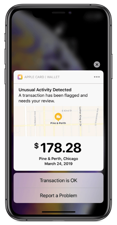 card de credit Apple - alertă instantanee