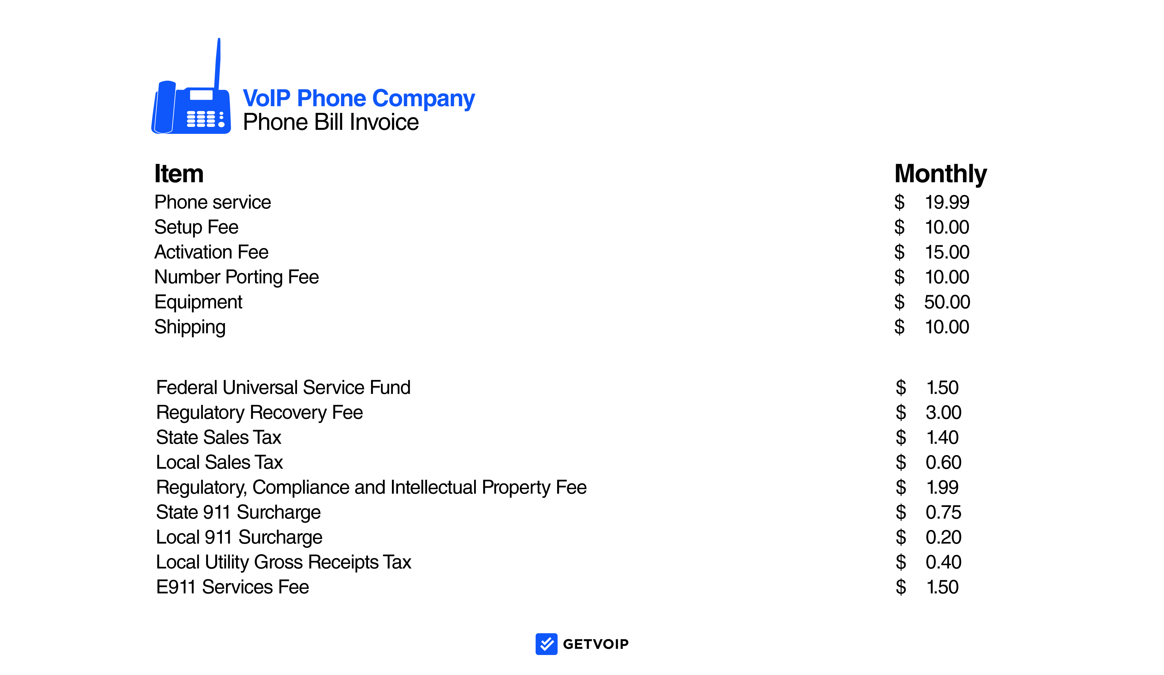 VoIP 电话账单