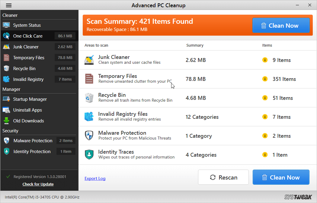 Scanzusammenfassung – Erweiterte PC-Bereinigung