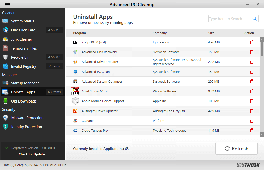 Désinstaller les applications de Advanced PC Cleanup