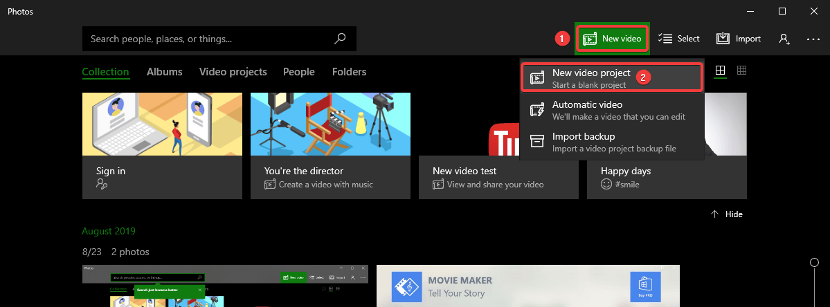 Microsoft Photos - Criar um Movie Maker