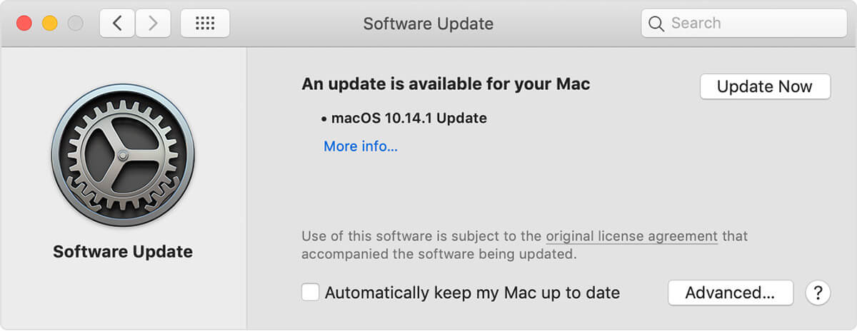 aggiornamento del software macos