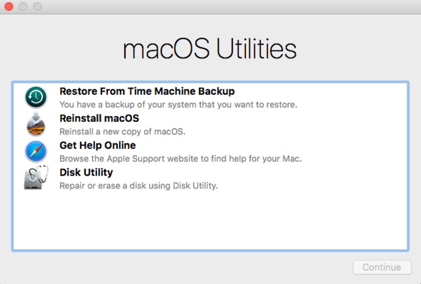 tela de utilitários macos