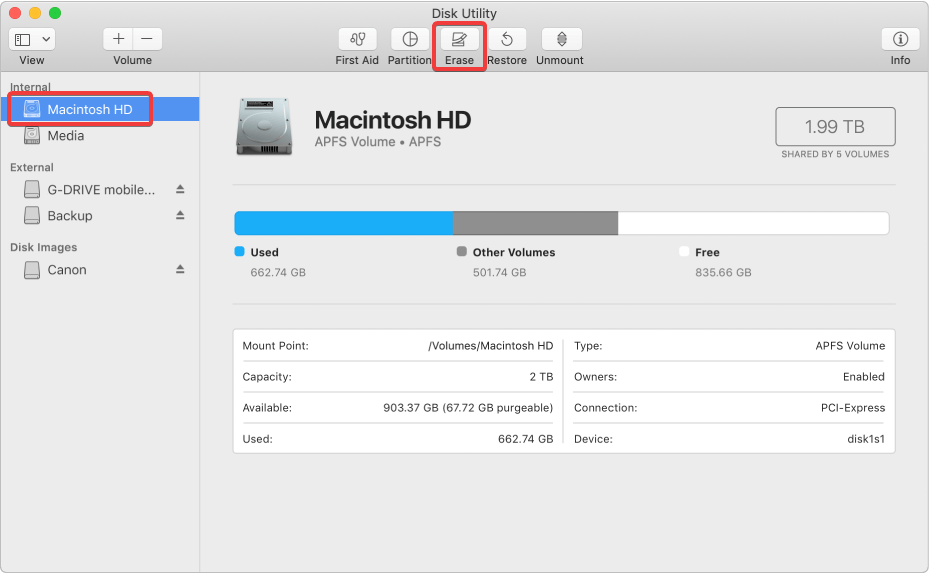 ディスクユーティリティMacbookAir-ハードドライブを消去