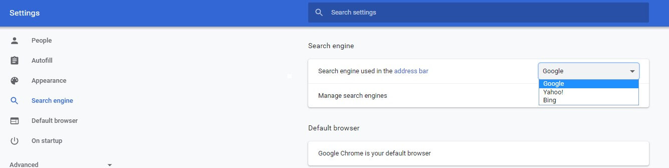 cambia motore di ricerca Chrome