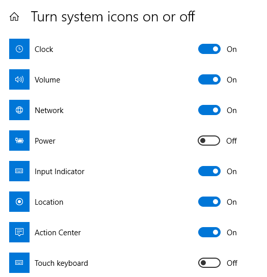 Systemsymbole in der Taskleiste