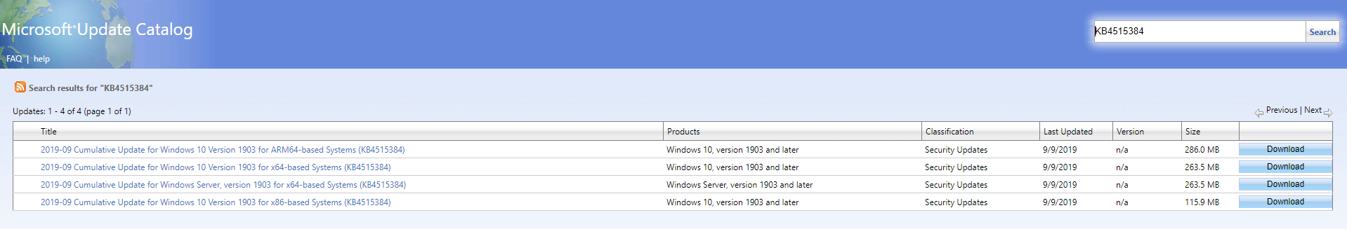 Catálogo de actualizaciones de Microsoft