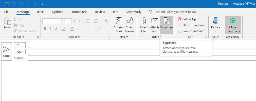 добавить подпись в Outlook