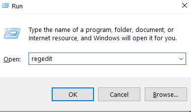 พิมพ์ regedit บน Run Window