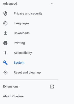 En Configuración avanzada, haga clic en Sistema