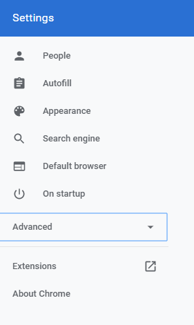 Abra a configuração avançada do Chrome