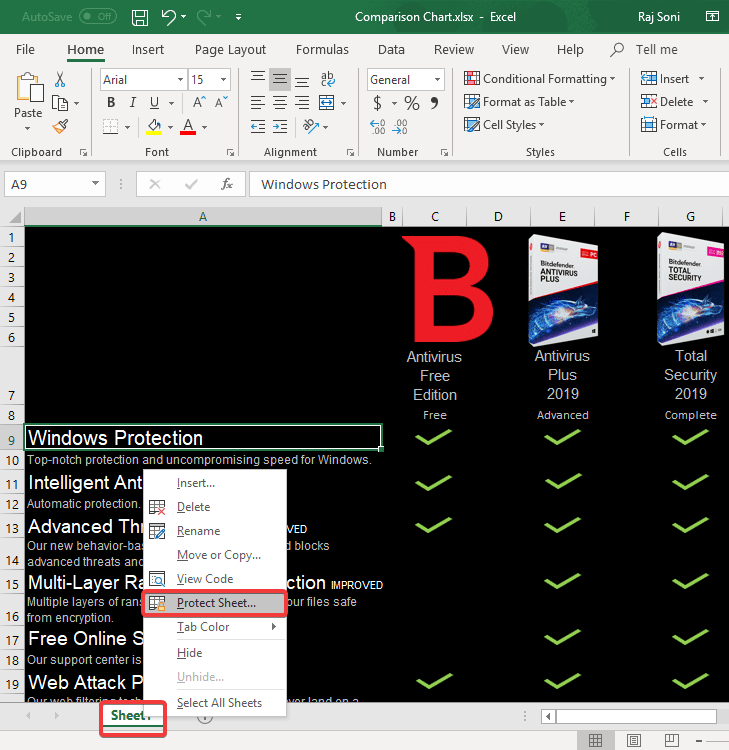 워크시트 편집 보호