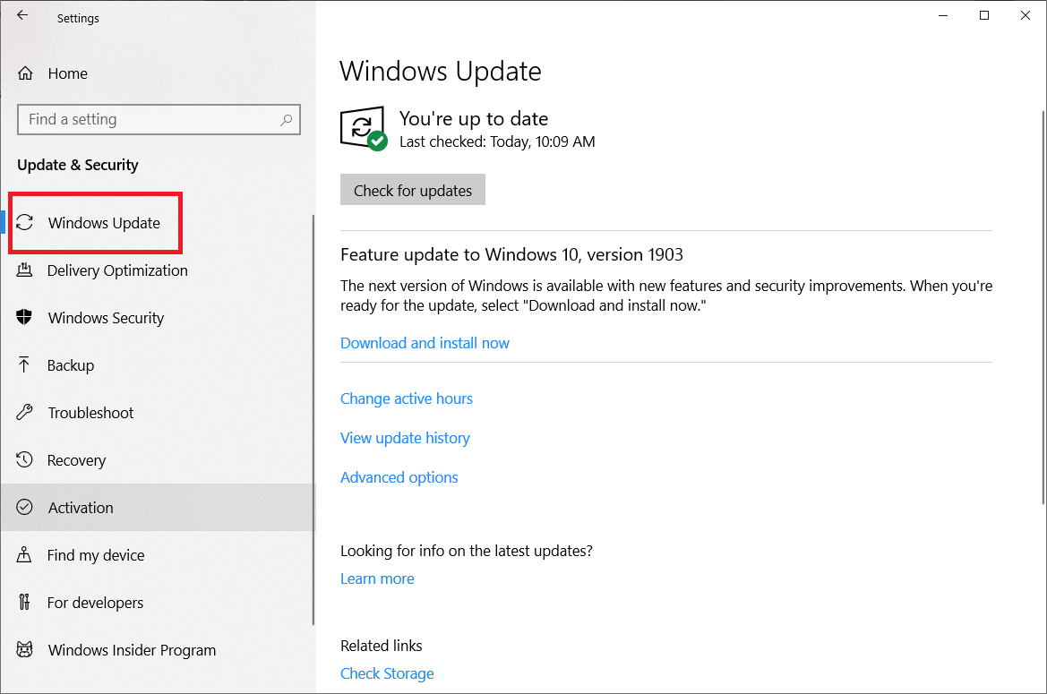 Faceți clic pe OnWindows Update