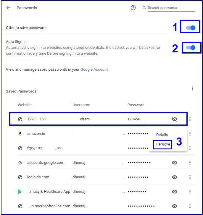 Chrome의 비밀번호