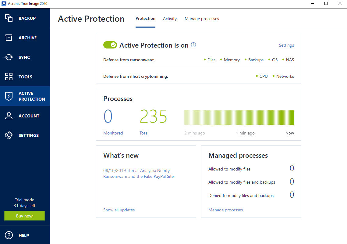 Proteção ativa da Acronis