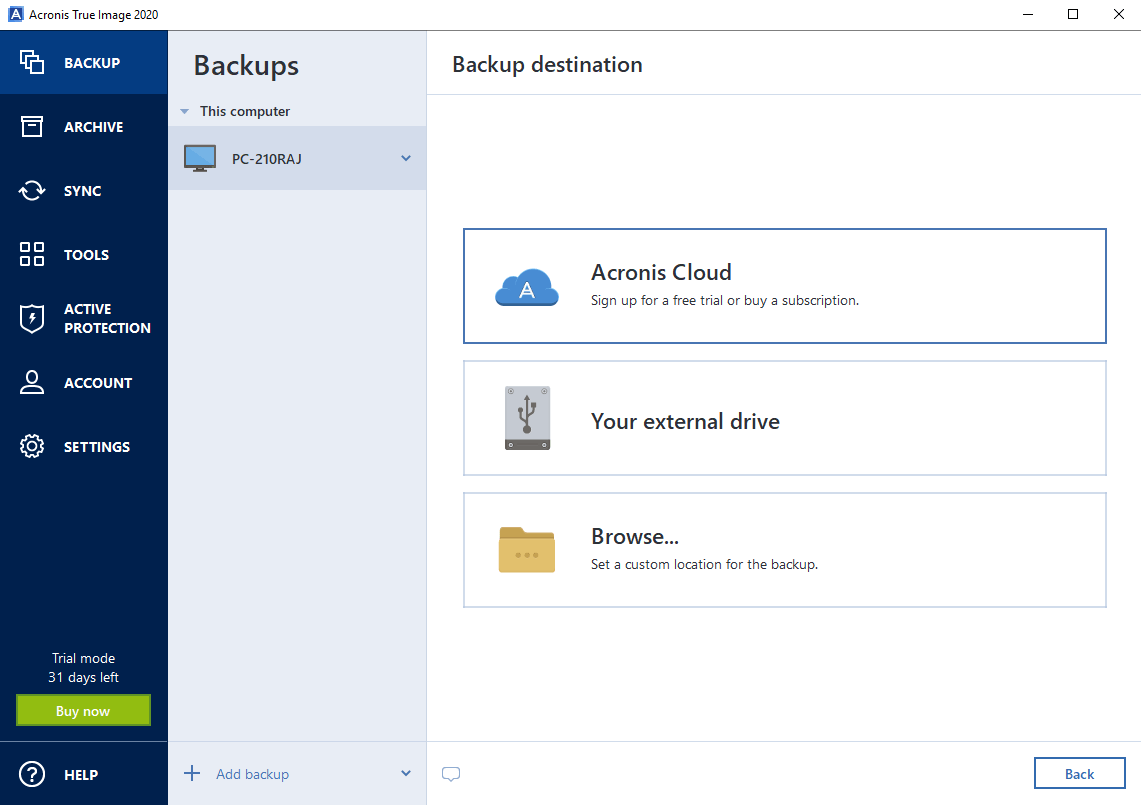 Posizioni di backup di Acronis