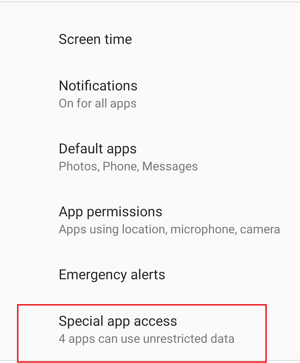 Appuyez sur Accès spécial à l'application