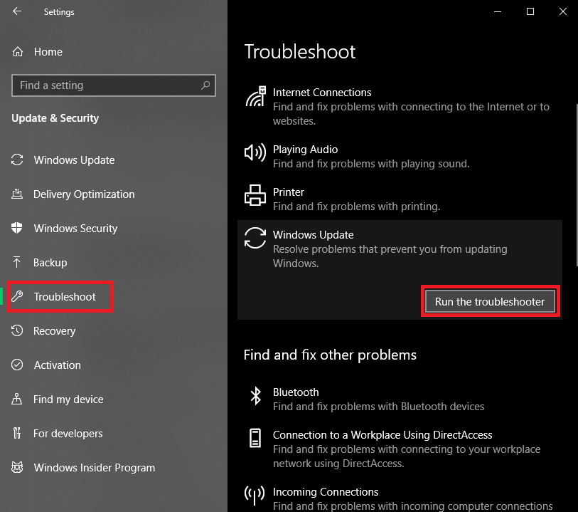 Toubleshoot Windows Update معلق