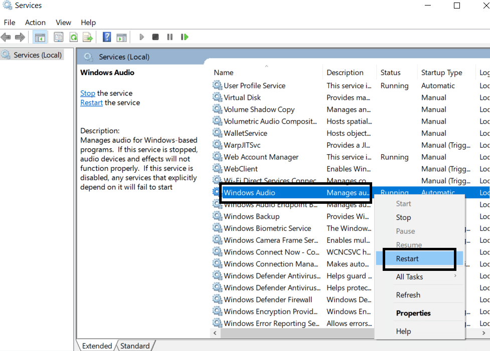 Configuración de audio de Windows