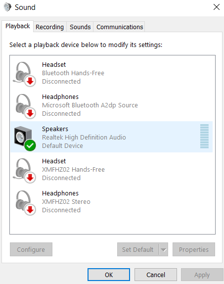 Configuración de los altavoces del panel de control