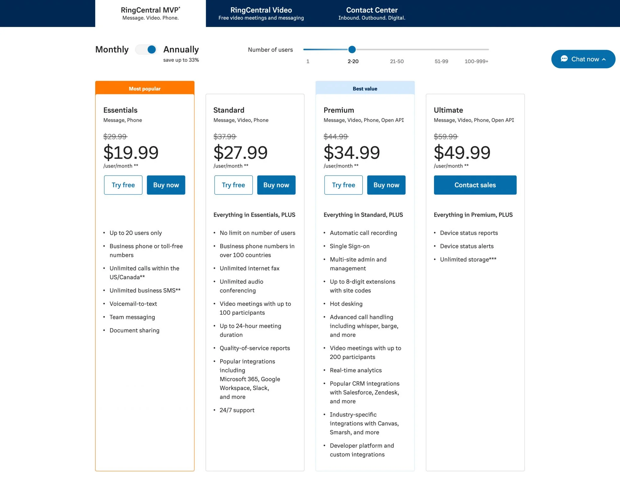 RingCentral Planları ve Fiyatlandırma