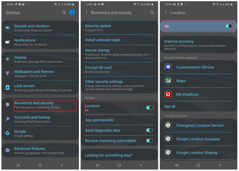 Serviços de localização 'está ATIVADO