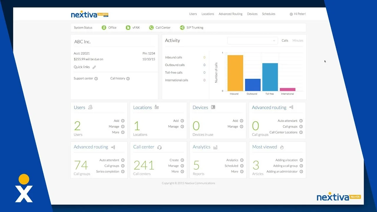 Dashboard di amministrazione Nextiva