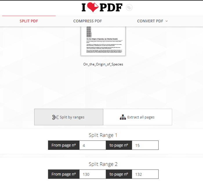 iLovePDf Splitter