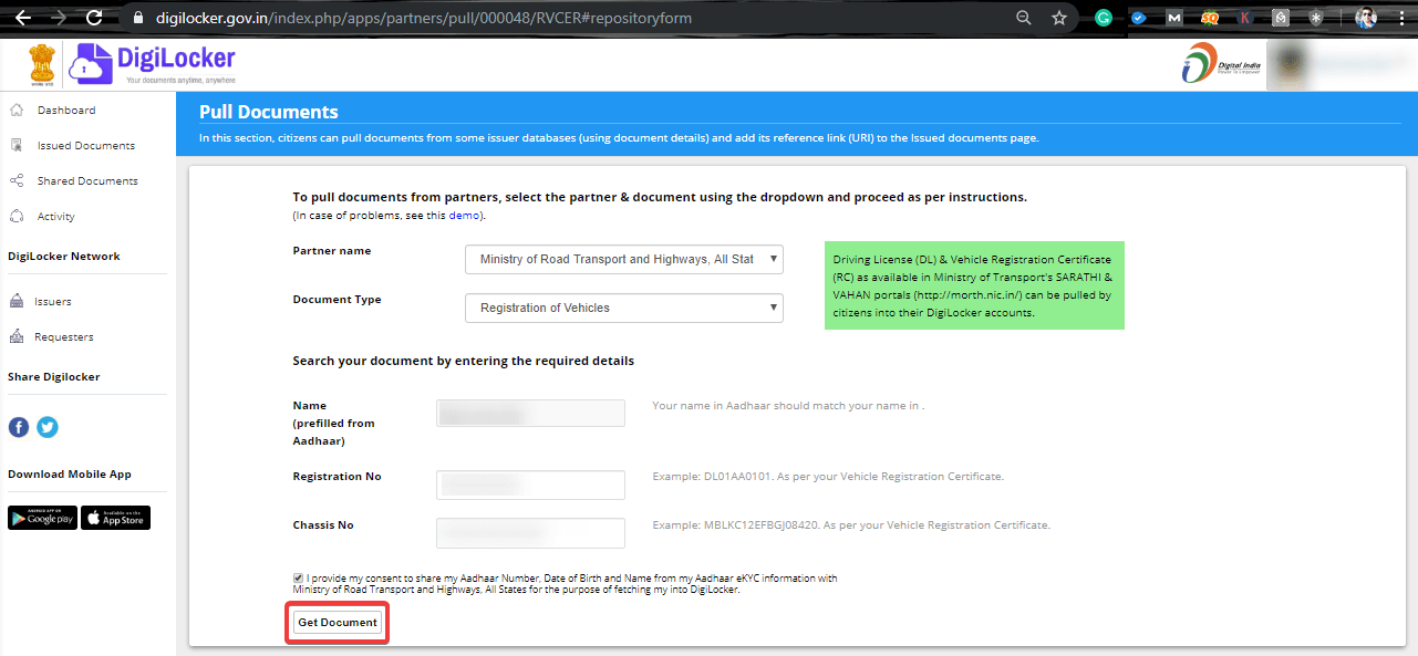 Télécharger le permis de conduire et le RC depuis Digilocker