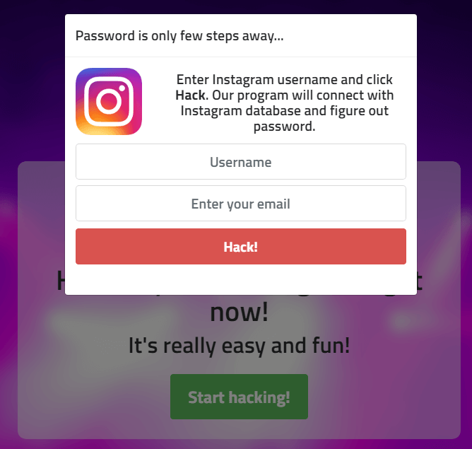 IG Hack –WebベースのInstagramパスワードファインダー