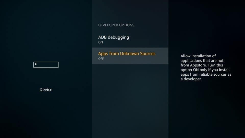 Applications de Unknown Source_Allow à Jailbreak Fire Stick