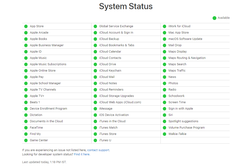 Appleサーバーのステータス