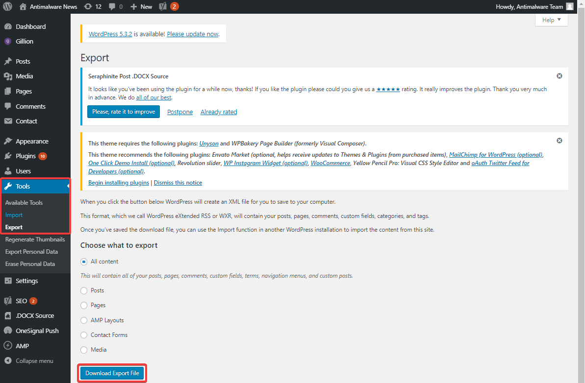 wordpress yönetici panosu - İçeri Aktarma İçeriğini İçe Aktar