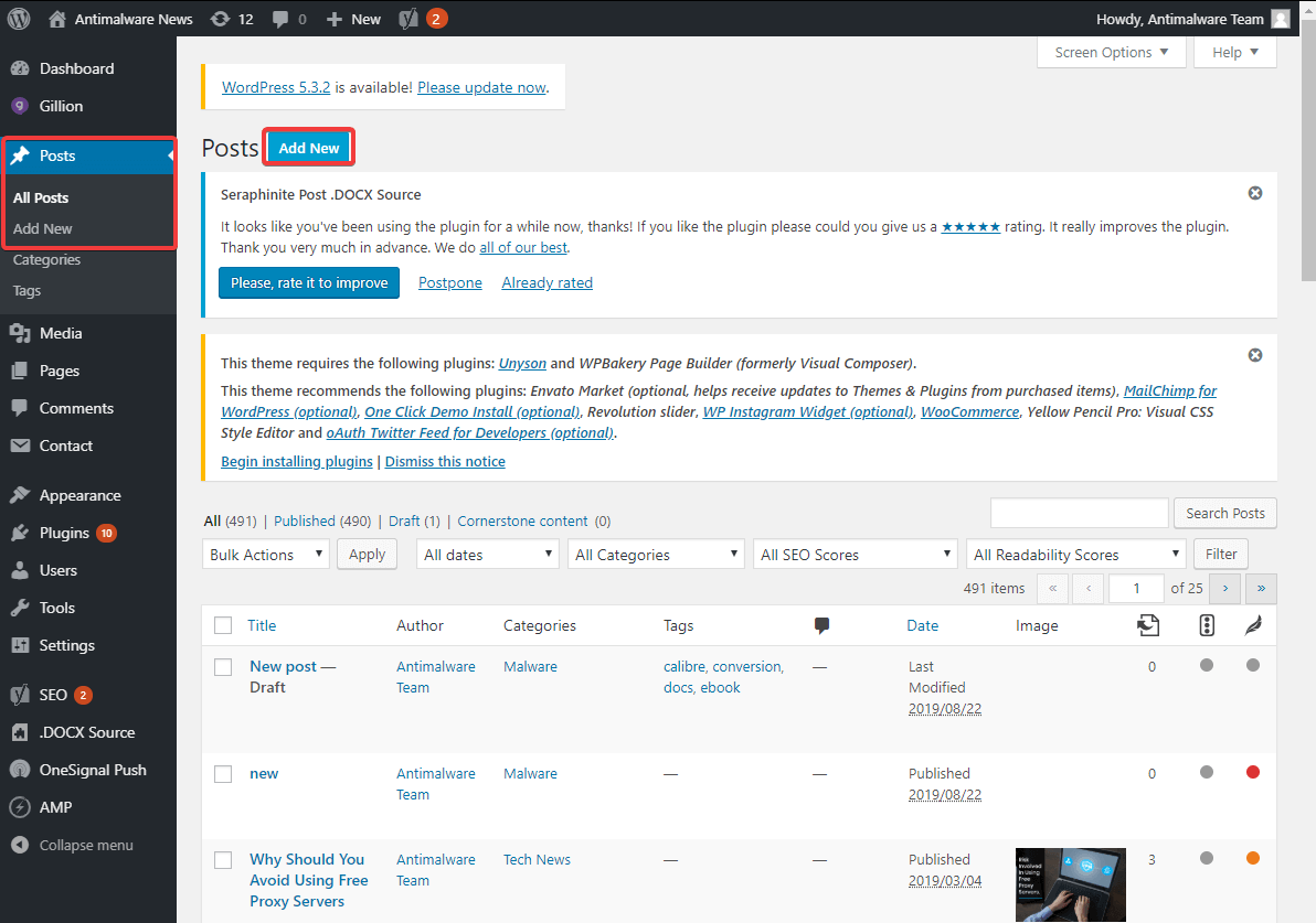 dashboard di amministrazione di wordpress - aggiungi un nuovo post