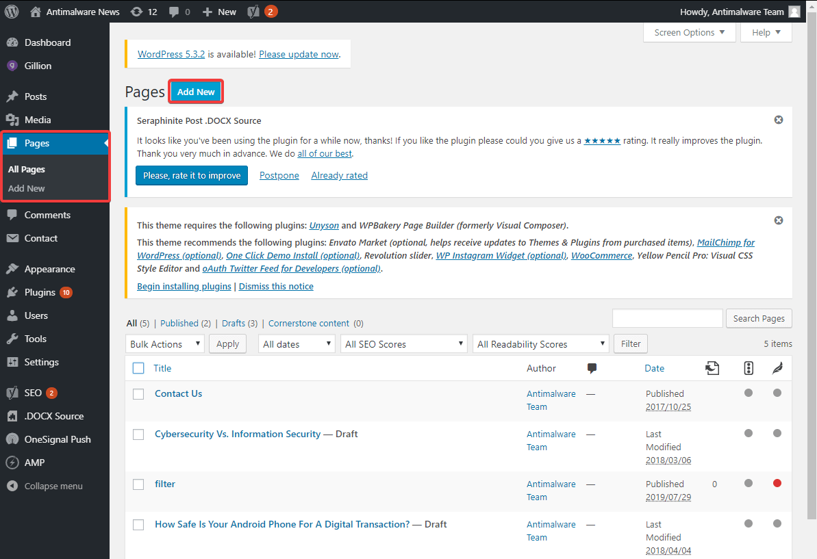 wordpress yönetici panosu - yeni sayfa ekle