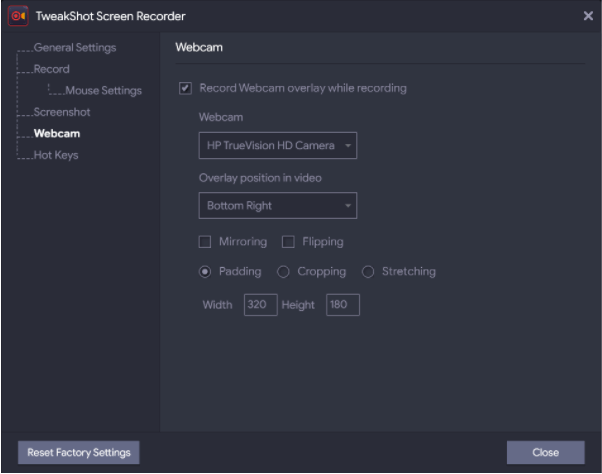 Tweakshot Screen Recorder - Configuración de la cámara web (1)