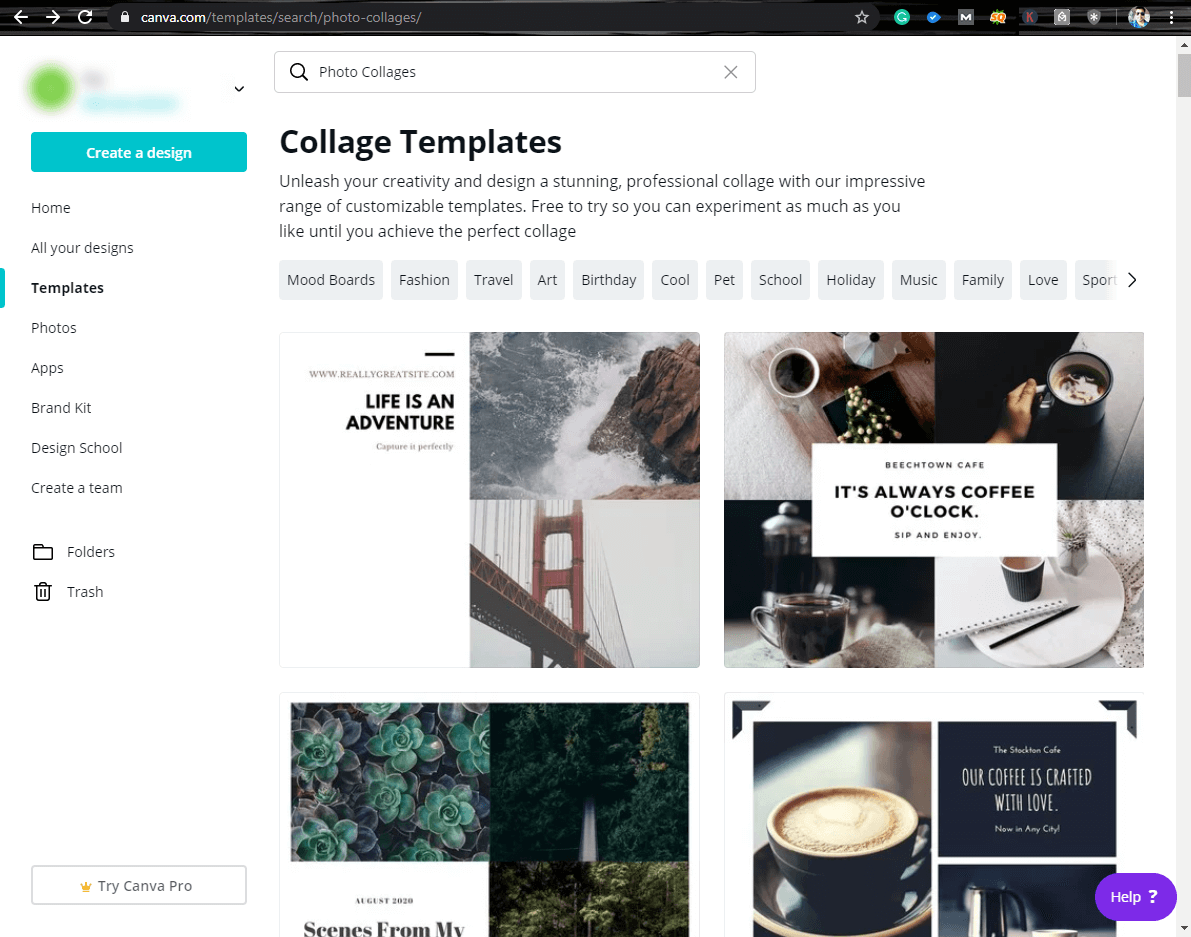 Editor do Canva - Criador de colagens