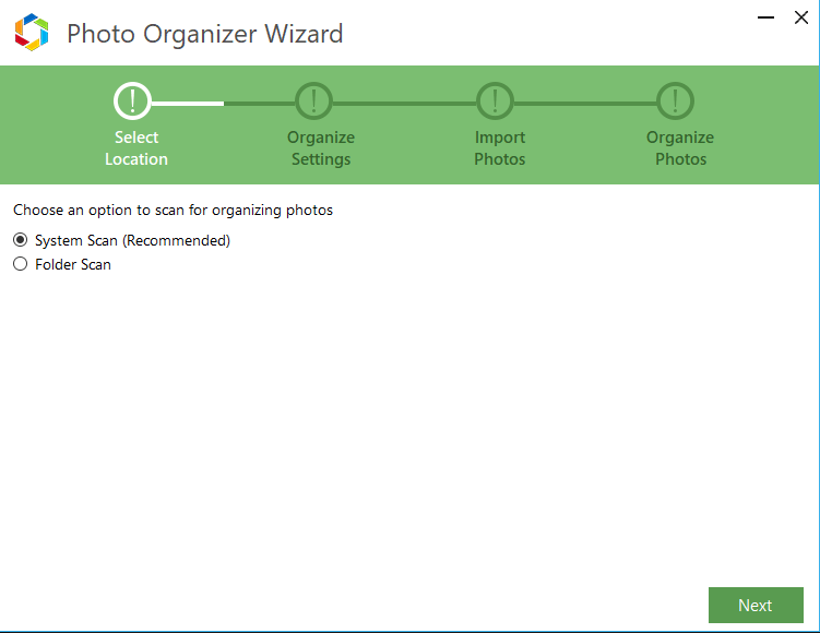 Procedura guidata dell'organizzatore di foto