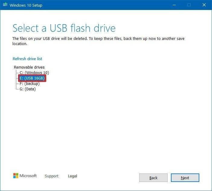 Seleccione Flash USB (1)