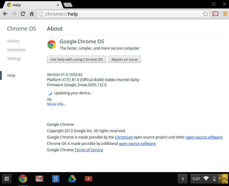 กำลังอัปเดตไดรเวอร์ใน Chromebook