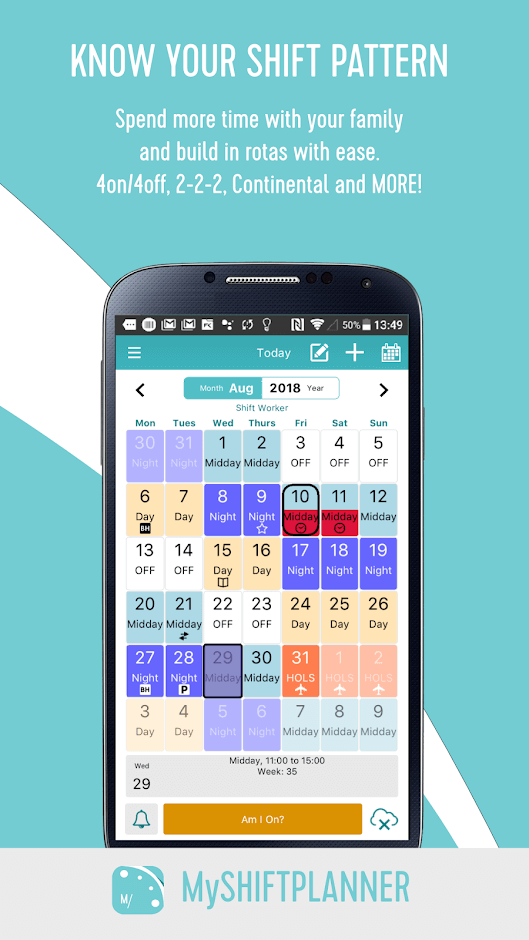 My Shift Planner- تطبيق تقويم عمل الوردية الشخصية