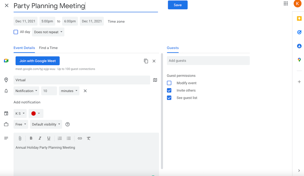 Google Agenda Meet