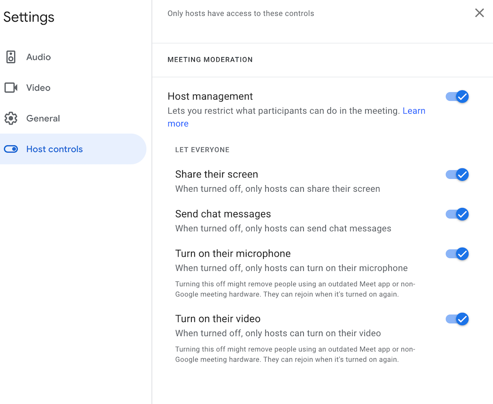 Google Meet Host Controls