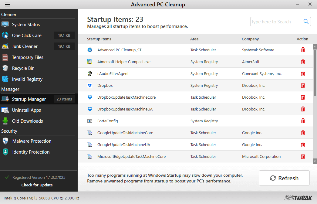 Erweiterte PC-Bereinigung - Startelemente