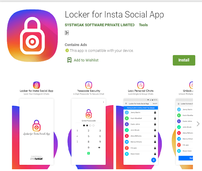 Casier pour l'application sociale Insta