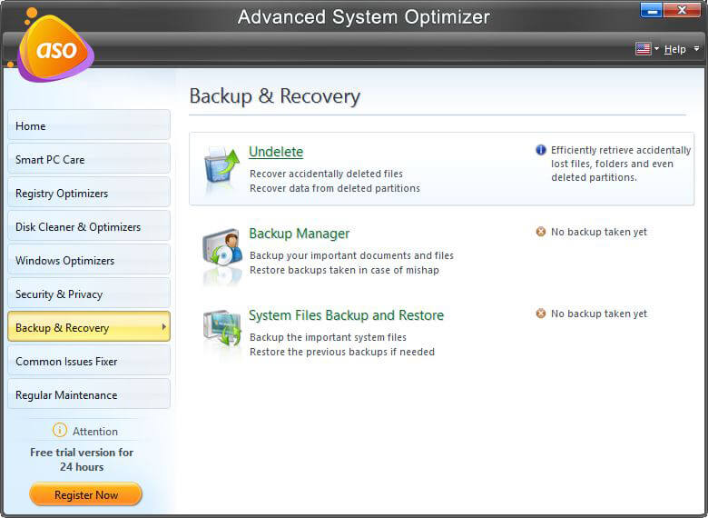 Otimizador de sistema avançado - Backup e recuperação