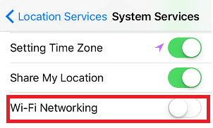 Wyłącz usługę lokalizacji dla Wi-Fi